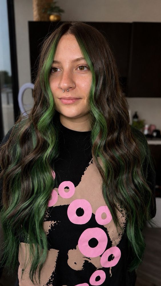 Vivid green money piece transformation