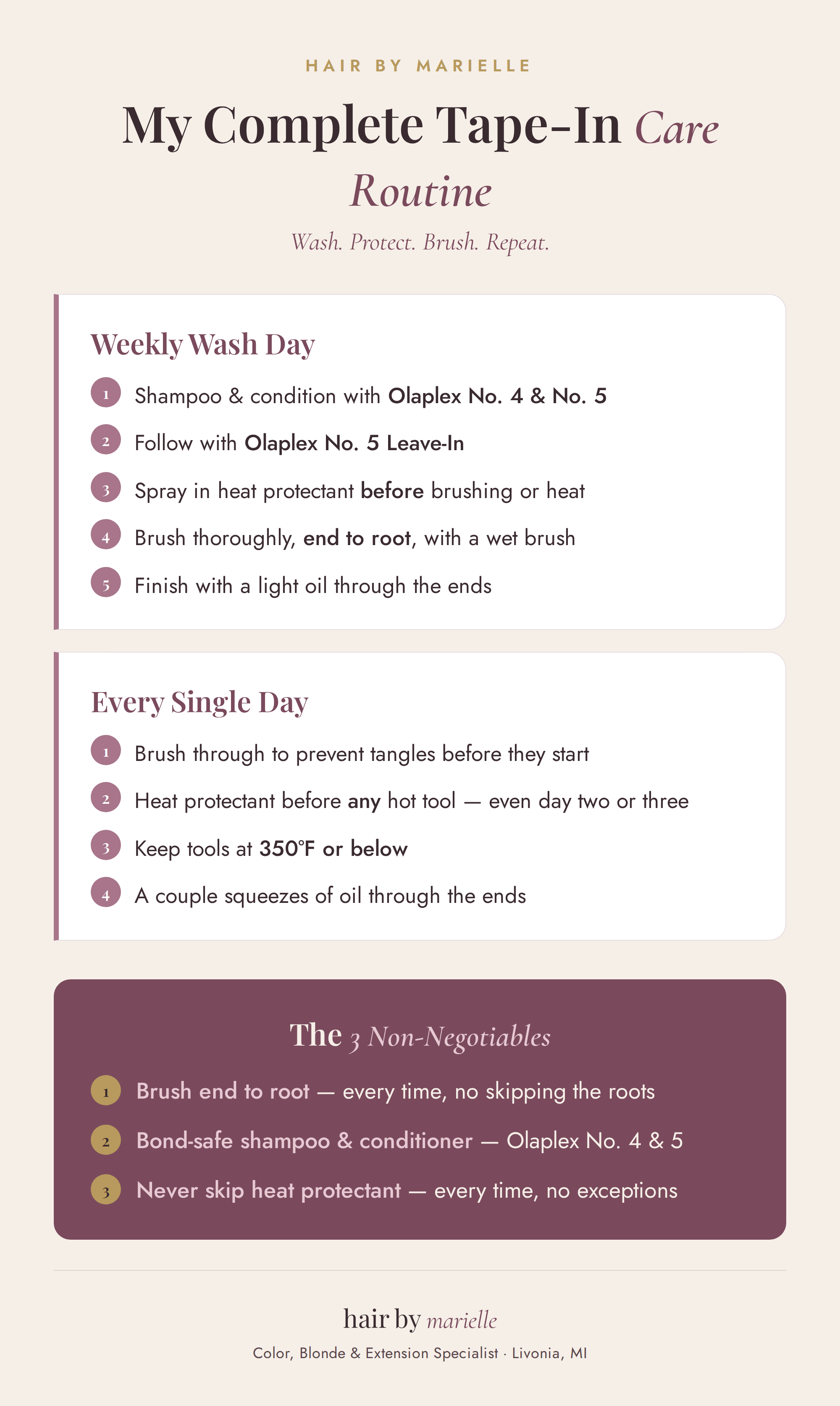 My complete tape-in extension care routine — weekly wash day, daily habits, and the 3 non-negotiables